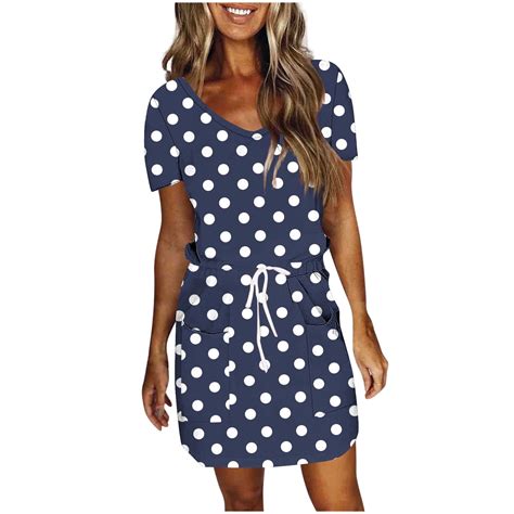 Women Summer Dresses Plaid A-Line Boho Sundress Short Sleeve V-Neck ...