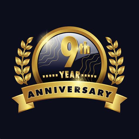 9th anniversary golden logo ninth Year Badge with number nine ribbon ...
