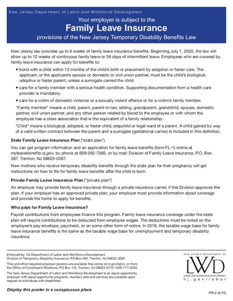 Free New Jersey Family Leave Insurance Labor Law Poster 2026