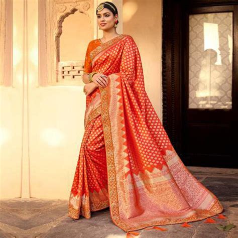Peach Festive Wear Woven Poly Silk Saree
