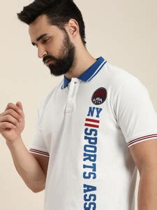 Moda Rapido Striped, Typography Men Polo Neck White T-Shirt - Buy Moda ...