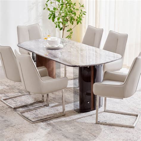 Buy Trinity Faux Marble Top 6-Seater Dining Set with Chairs - Grey from ...