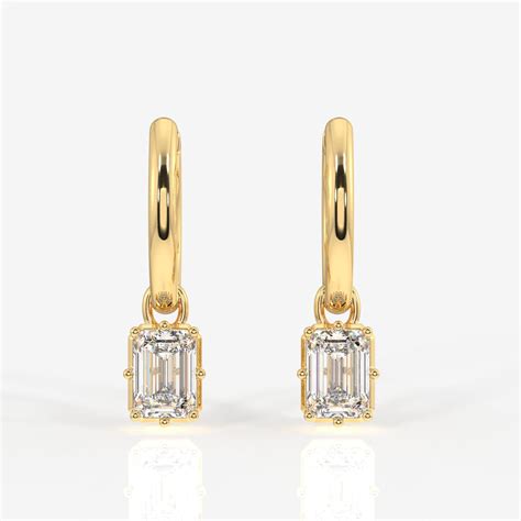 Emerald Cut Lab Grown Diamond Dangle 18K Gold Earrings – Caratbazaar