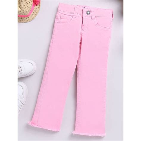 Buy Hopscotch Girls Pink Solid Cotton Pant Online