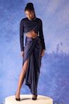Buy Blue Satin Plain Isis Twilight Draped Skirt For Women by Orthodox ...