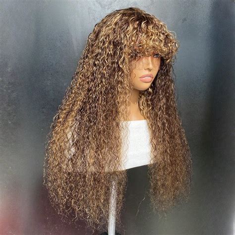Highlight Water Water Wig With Bangs Human Hair Highlight Full Machine ...