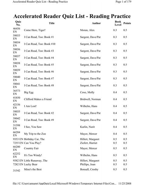 Glendale AR Quiz List