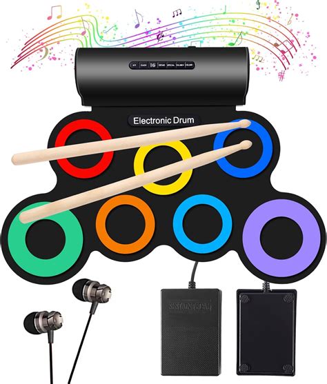 Buy Oirtmiu Portable Electronic Drum Set Roll-Up Drum Practice 7 Pads ...