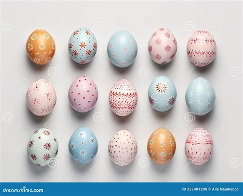 Three Strings of Decorated Eggs on a Light Background. Easter Concept Stock Illustration ...