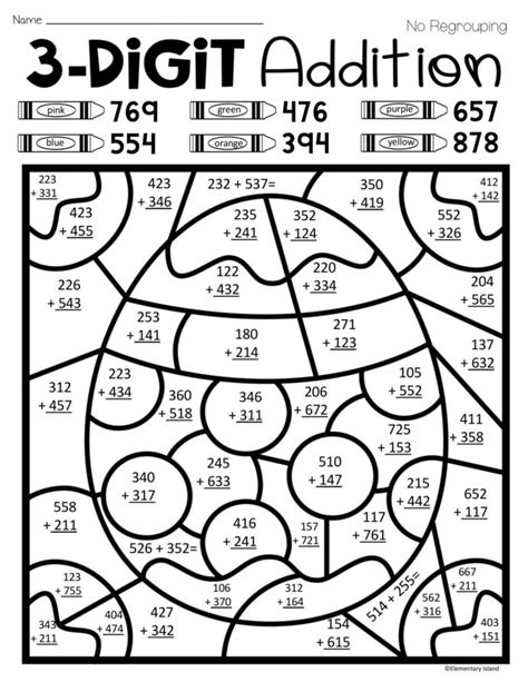 Image result for Math Coloring Pages 3-Digit Addition