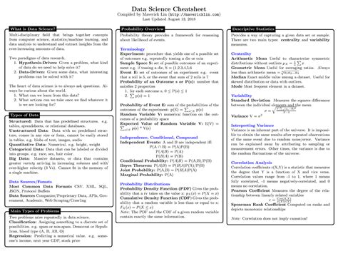 Data Science Cheat Sheet - Data Science Cheatsheet Compiled by Maverick ...