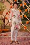 Buy Pink Chanderi Embroidery Ishil Floral Print Hand Painted Kurta With ...