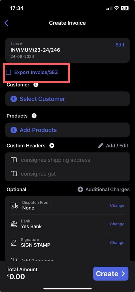 How to create Export/SEZ invoice on mobile? - IOS - Swipe