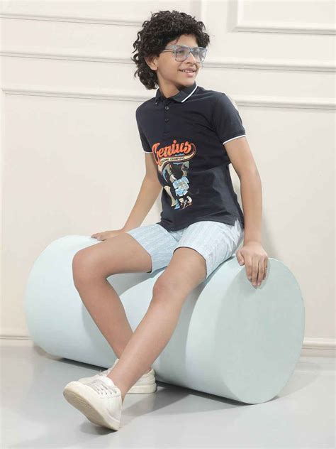 Navy Blue Graphic Print Polo Neck T-Shirt – Crimsoune Club