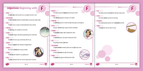 Adjectives Beginning with F (teacher made) - Twinkl