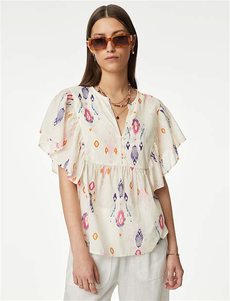 Buy Pure Cotton Printed Notch Neck Blouse at Marks & Spencer