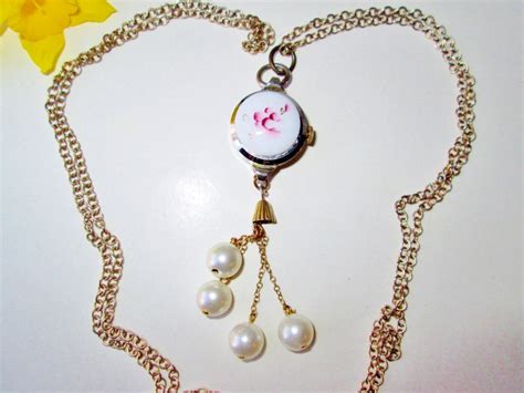 Buy Waldman Electra Watch Porcelain Pendant Necklace Chain Pearl Online ...