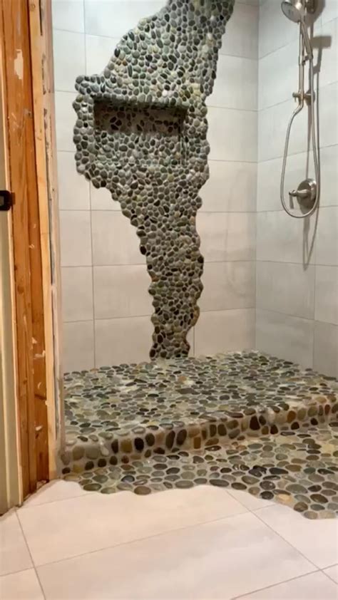 River rock shower niche – Artofit