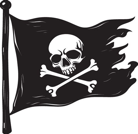 Waving Pirate flag of skull and crossbones clean simple silhouette black 50095413 Vector Art at ...