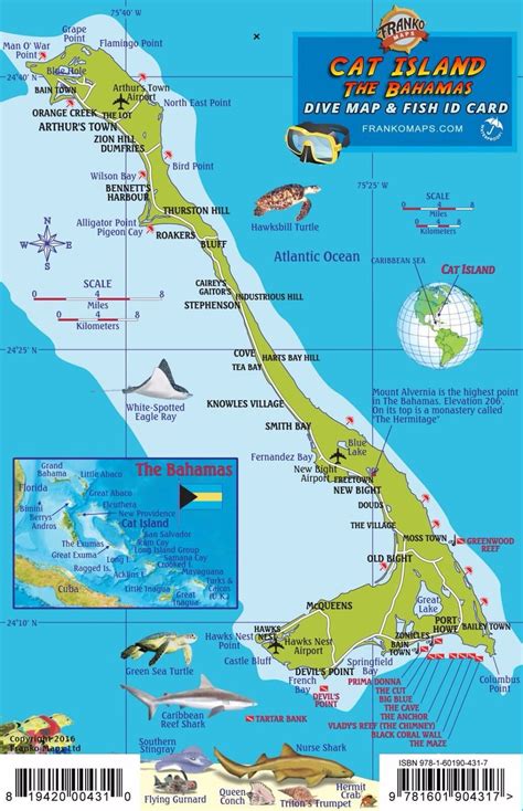Cat Island Bahamas Dive Map & Reef Creatures Waterproof Fish Card ...