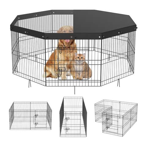 VEVOR Dog Playpen with Top Cover, 24" H 8 Panels Foldable Metal Dog ...