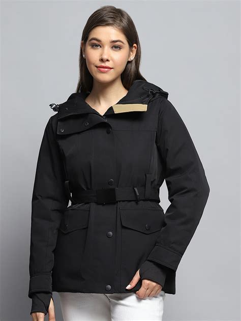 Buy Women Black Solid Hooded Full Sleeve Jacket Online in India - Monte ...