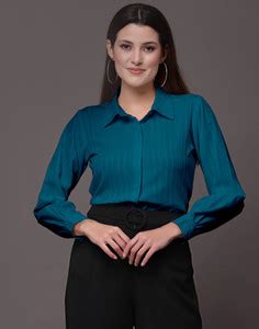 Selvia Women Striped Formal Blue Shirt - Buy Selvia Women Striped ...