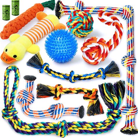 Zeaxuie Luxury Tough Dogs Toys for 5-50lbs Dogs -12 Pack Valued Dog Toys for Small,Medium Breed ...