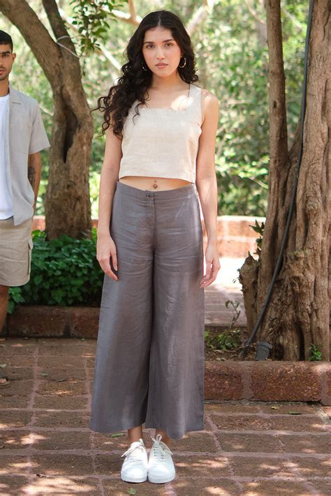 Buy Linen Wide Leg Pants for Women Slate Grey Online
