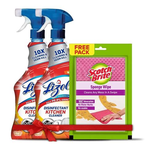 Lizol 450ml (Pack of 2) + Free Scotch Brite-Sponge Wipe, Kitchen ...