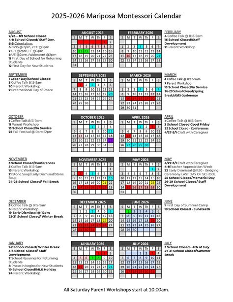 Calendar 2526 — Mariposa Montessori School