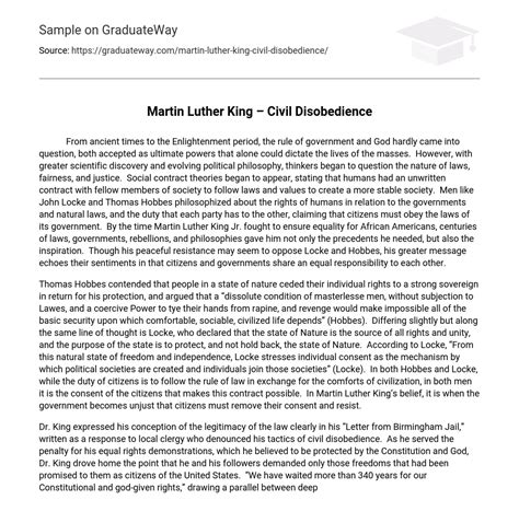 ⇉Martin Luther King – Civil Disobedience Essay Example | GraduateWay