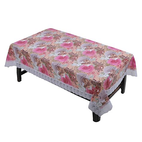 Kuber Industries Flower Design PVC 4 Seater Centre Table Cover - Pink ...
