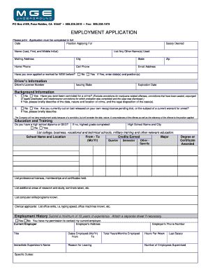 Fillable Online Employment Application - MGE Underground Fax Email ...