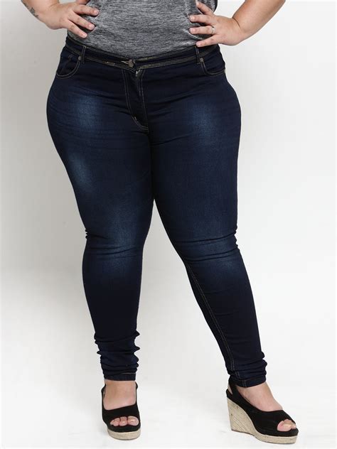 Plus Size Women Navy Blue Slim Fit Jeans