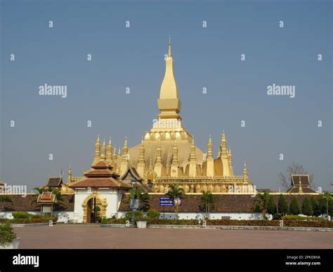 Great Golden Stupa, Wat Pha That Luang Temple, Vientiane, capital of Laos, Vientiane Province ...