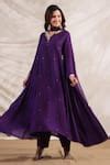 Buy Purple Silk Sequins, Embroidery V-neck Pankh Placement Anarkali And ...