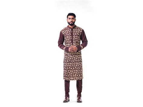 Chocolate Brown Katan Silk Pintuck Cord Embroidered Kurta Set – Smriti ...