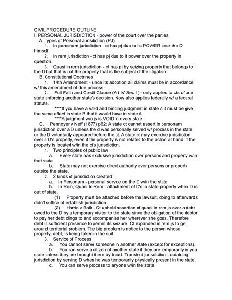 Civil Procedure Outline III - Studocu
