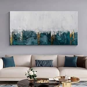 999STORE Minimalist Abstract Canvas Painting - White and Teal Art Print ...