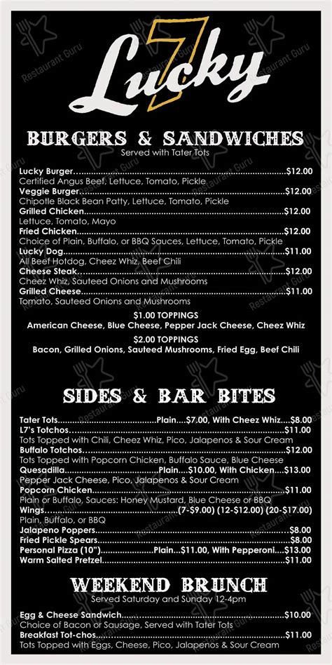 Menu at Lucky 7 pub & bar, Jersey City