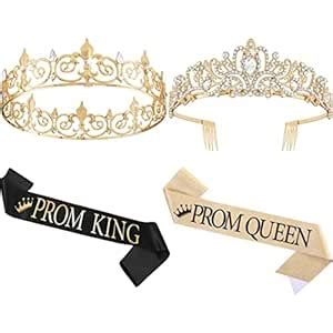 Lyrow 4 Pcs Prom King and Queen Crowns Sashes Set Prom King and Queen ...