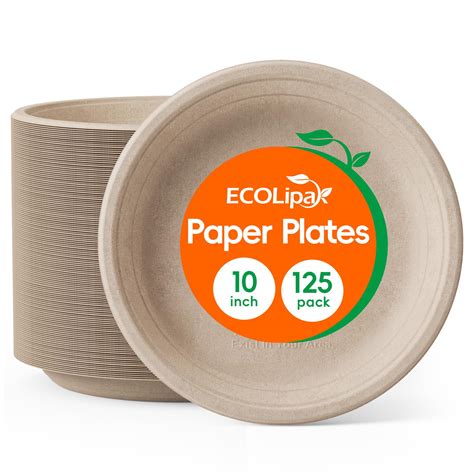 Snapklik.com : ECOLipak 125 Pack Paper Plates 10 Inch 100% Compostable ...