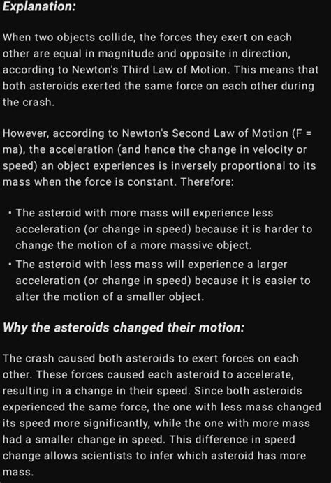 Two asteroids crashed. The crash caused both asteroids to change speed ...