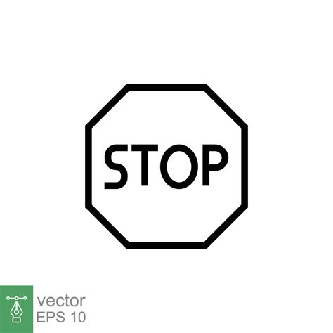 Stop sign icon. Simple outline style. Traffic symbol, warning, highway, octagon shape, caution ...