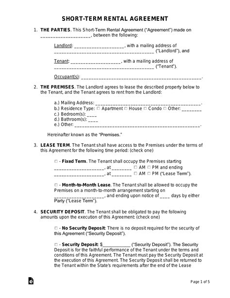 Free Short-Term (Vacation) Rental Lease Agreement - PDF | Word – eForms