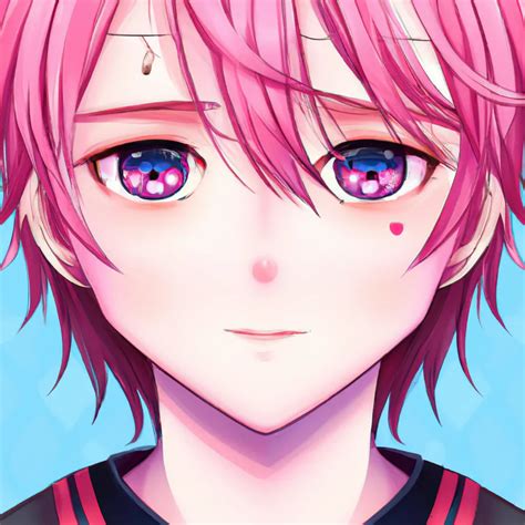 cute anime boy, pink hair, big blue eyes, detailed e... | OpenArt