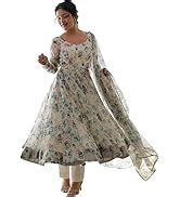 Buy KD Georgette Women's Anarkali Floral Printed Kurta Pant Set With ...