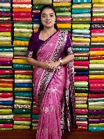RK Collections - Mashru Silk Leaf Butti Pink And Purple Saree - 52467