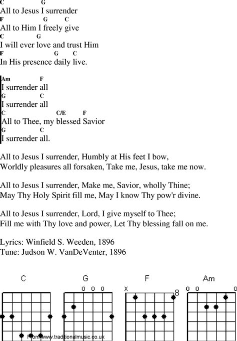 Christian Gospel Worship Song Lyrics with Chords - I Surrender All